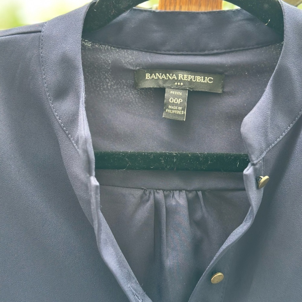 Banana Republic Navy Business Tailored Ruffle Sleeve Button-Down Dress - Picture 3 of 8
